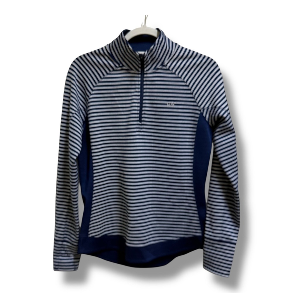Vineyard Vines Performance Womens Small Navy Blue‎ Striped Half Zip Pullover Top